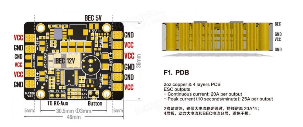 Matek LED Power Hub 5in1 V3 Distribution Board BEC Alarm Finder F QAV210 QAV250