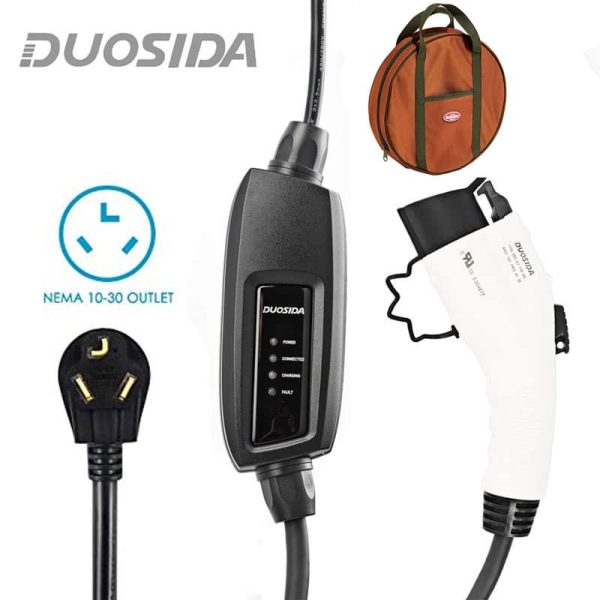 240V, 16A, 25ft Portable EVSE Home Electric Vehicle Charging Station Compatible with SAE J1772 NEMA 10-30 Plug DUOSIDA Level 2 EV Charger 