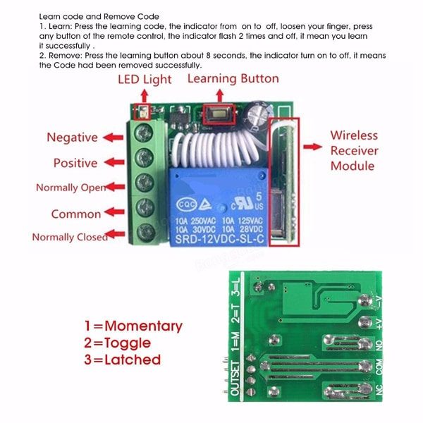 Details about   DC12V 10A 315/433MHZ 1CH Wireless Relay Remote Control Switch Receiver Module 