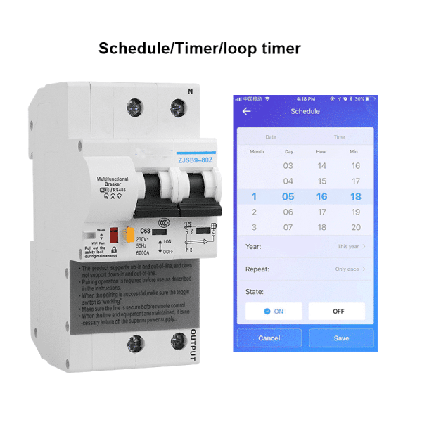 2P Remote Control Wifi Circuit Breaker with energy monitoring compatiable with alexa and google home for Smart home