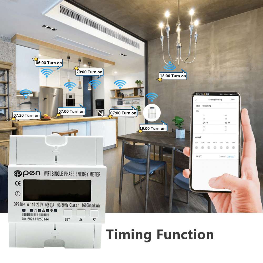 WiFi smart electric energy meter. Single phase Din rail 5(60)A 110V/220V with over and under voltage current protection