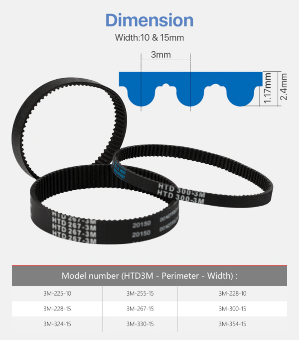 2PCS HTD 3M Closed Loop Belt Rubber Timing Belt. Various sizes